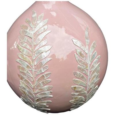 Light Pink Round Decorative Resin and Capiz Shell Vase Urn 