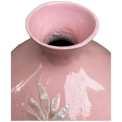 Light Pink Round Decorative Resin and Capiz Shell Vase Urn 