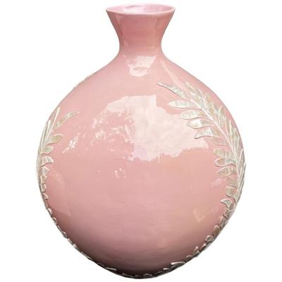 Light Pink Round Decorative Resin and Capiz Shell Vase Urn 
