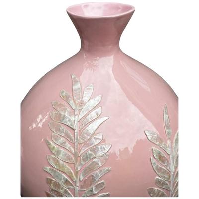 Light Pink Round Decorative Resin and Capiz Shell Vase Urn 