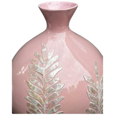 Light Pink Round Decorative Resin and Capiz Shell Vase Urn 