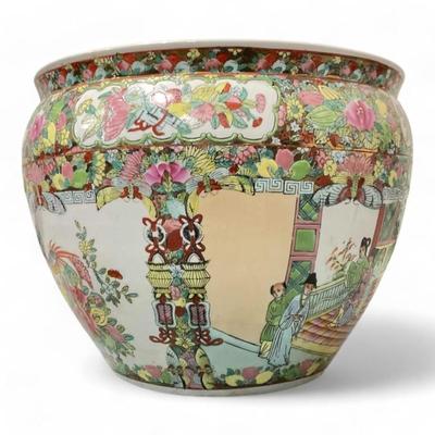 Large Famille Rose Style Porcelain Fish Bowl Planter