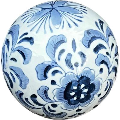 Set of 4 Chinoiserie Blue and White Porcelain Decorative Balls with Tray Centerpiece