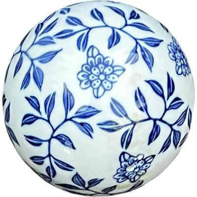 Set of 4 Chinoiserie Blue and White Porcelain Decorative Balls with Tray Centerpiece
