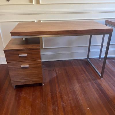 Two Wood & Metal Desks With Attached Filing Cabinets (UO-MG)