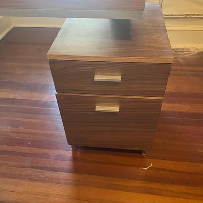 Two Wood & Metal Desks With Attached Filing Cabinets (UO-MG)