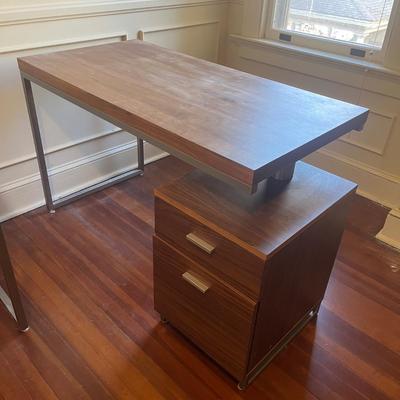 Two Wood & Metal Desks With Attached Filing Cabinets (UO-MG)