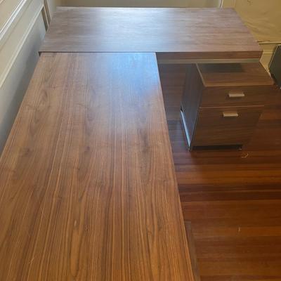 Two Wood & Metal Desks With Attached Filing Cabinets (UO-MG)