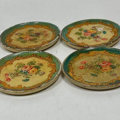 Vintage Occupied Japan Small Round plates or coasters Paper Mache 4 pc set
