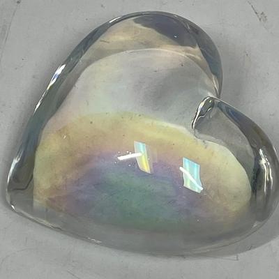 Iridescent Clear Crystal Quartz Heart Shaped Paperweight