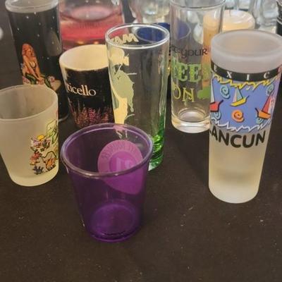 Glassware, shot glasses, copper mugs