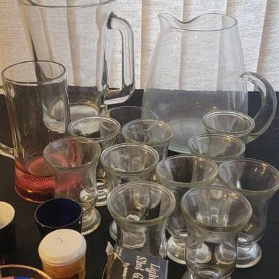 Glassware, shot glasses, copper mugs