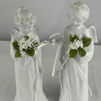 10” white porcelain angels