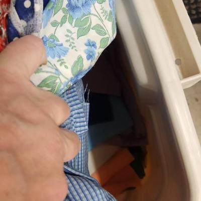 Big bin of vintage fabric folds