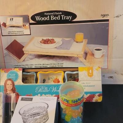 Party items NIB olive picks, wood bed tray plus