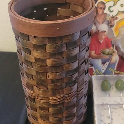 Party items NIB olive picks, wood bed tray plus
