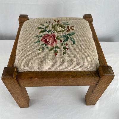 Vintage needle point floral footstool
