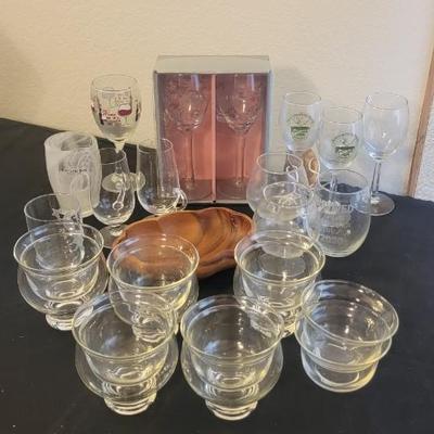 Shrimp cocktail dishes, misc glassware