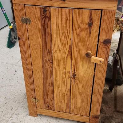 Cabinet complete with vintage popcorn makers and dairy can