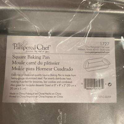 New Pampered Chef 8x8 pan, aluminum pans, glass platter