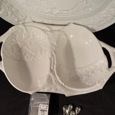 Italian divided, acorn platter, turkey platter, forks, and
