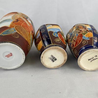 Three vintage Japanese Satsuma hand painted vases
