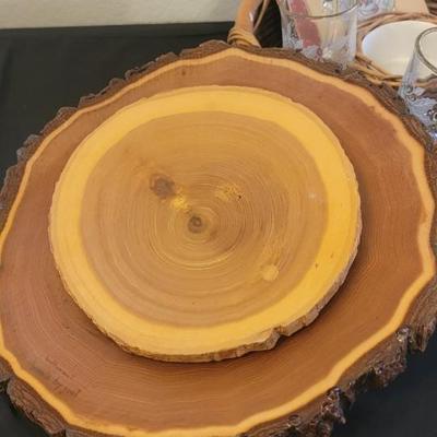 Raw wood lazy susan, chip n dip basket