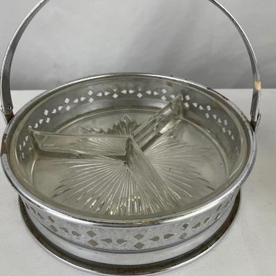 Vintage cut glass with silver plate rim bowl & Divided candy dish