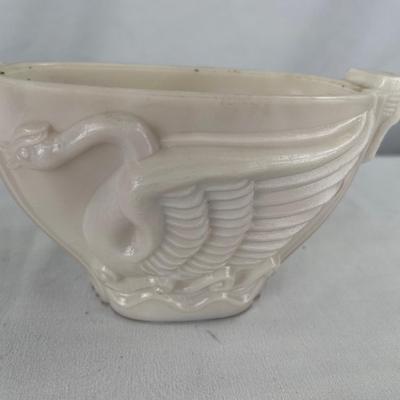 1930’s McBeth Evans swan vase & blue swirl trinket dish