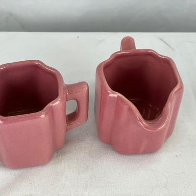 Rosemeade pink pottery creamer, and sugar set