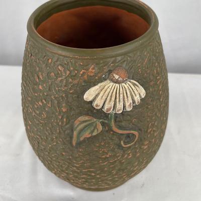 Vintage matte textured be and coneflower vase