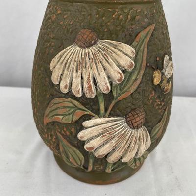 Vintage matte textured be and coneflower vase