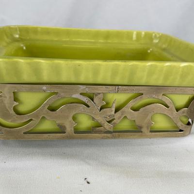 Miramar ceramic planter with brass holder & Red Wing plate