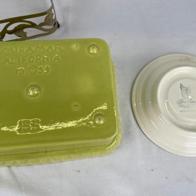 Miramar ceramic planter with brass holder & Red Wing plate