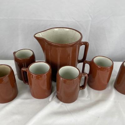 Buckeye Root Beer pitcher and 6 mugs