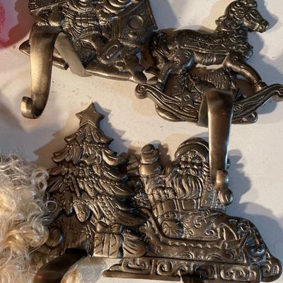 Stocking holders, lighted wreath, vintage, crochet, and bells