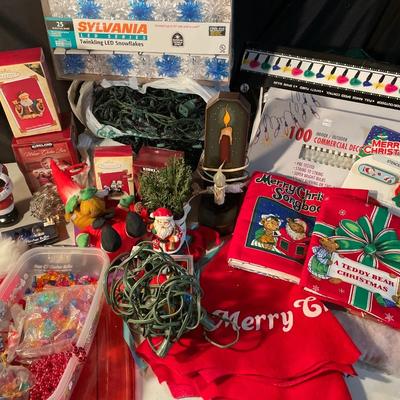 Christmas lights, bulbs, ornaments, etc.