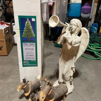 Fiber optic tree, angel and reindeer