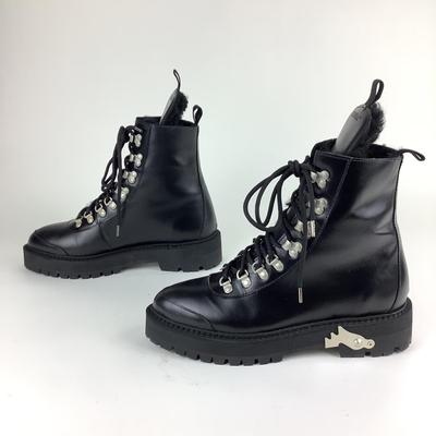 110 New OFF-WHITE Black Textured-Leather Ankle Boots Size 41