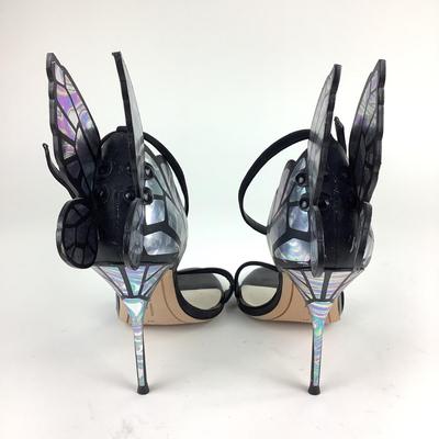 119 SOPHIA WEBSTER Black Foil/Leather Butterfly Sandals Size 41