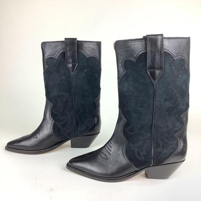 120 ISABEL MARANT Duerto Black Leather Cowgirl Boots Size 41