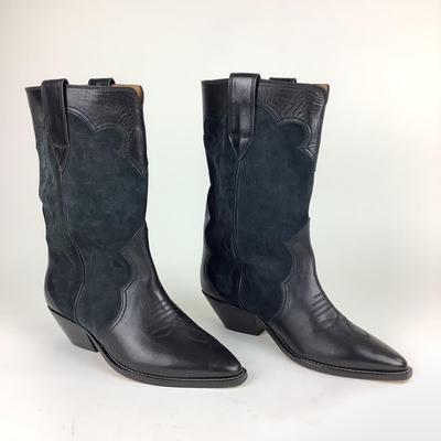 120 ISABEL MARANT Duerto Black Leather Cowgirl Boots Size 41