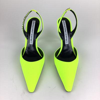 122 ALEXANDER WANG Neon Celandine Logo Lettering Pointed Pumps Size 41