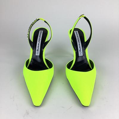 122 ALEXANDER WANG Neon Celandine Logo Lettering Pointed Pumps Size 41