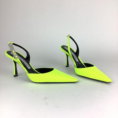122 ALEXANDER WANG Neon Celandine Logo Lettering Pointed Pumps Size 41