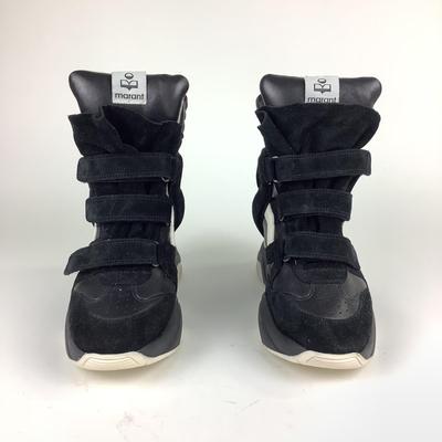 124 ISABEL MARANT Balskee Black Leather Wedge Sneakers Size 41