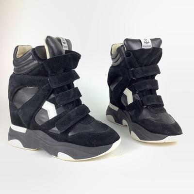124 ISABEL MARANT Balskee Black Leather Wedge Sneakers Size 41