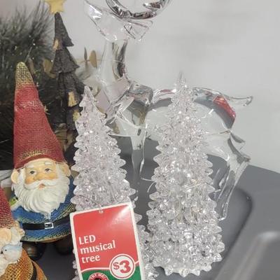 Angel & lam table decor, lucite deer, trees, gnomes