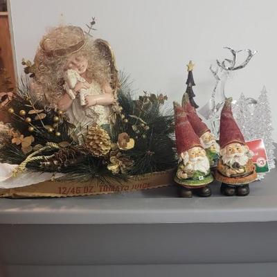 Angel & lam table decor, lucite deer, trees, gnomes