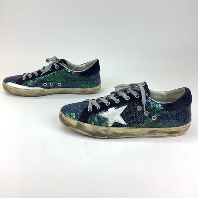 133 GOLDEN GOOSE Superstar Green/Blue Sequin Sneakers Size 41